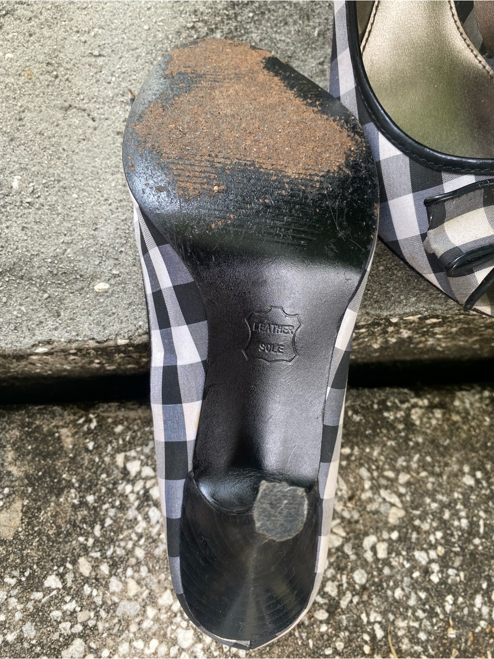 Vintage Unlisted by Kenneth Cole Black & White Plaid Peep-Toe Heels with Bow - Picture 7 of 12